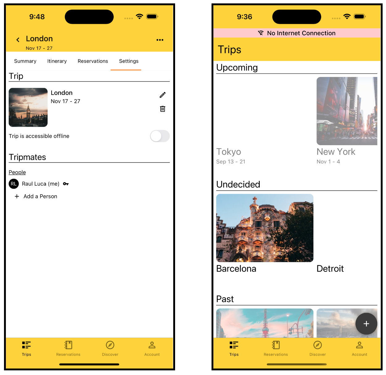 Trip Settings and Trips in Offline mode on Mobile